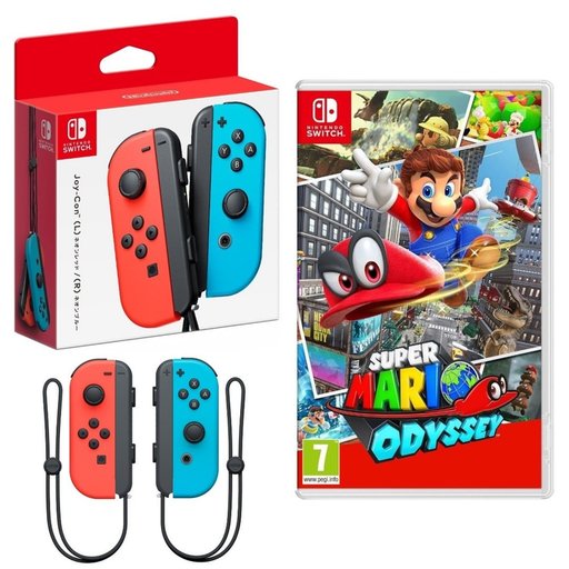 باندل نينتندو سويتش جوي كون نيون أحمر وأزرق مع لعبة سوبر ماريو أوديسي Nintendo Switch Joy-Con (Neon Red / Neon Blue) & Super Mario Odyssey Bundle