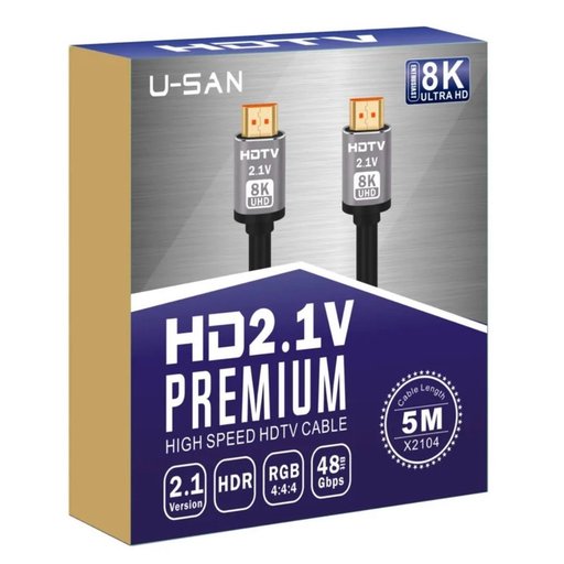 كابل يو سان اتش دي ام اي 2.1 فائق السرعة بدقة 8K بطول 5 متر للشاشات ومنصات الألعاب U-SAN HD2.1V Premium Ultra High Speed 8K HDMI Cable 5M