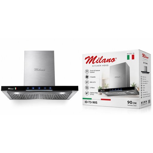شفاط مطبخ ميلانو ستانلس ستيل 90 سم – 3 سرعات ID-T3-90S Milano 90cm Stainless Steel Kitchen Hood – ID-T3-90S