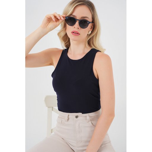 بودي نسائي ساندي بياقة رسن وأزرار كبس - كحلي Women's Halter Neck Snap-Button Sandy Bodysuit - Navy Blue