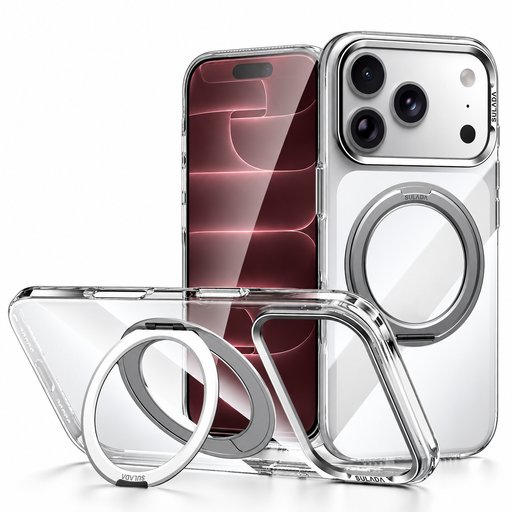 كفر آيفون 18 برو ماكس شفاف كريستالي مع ماك سيف ومسند دوّار iPhone 18 Pro Max SULADA Clear MagSafe 360° Rotating Case