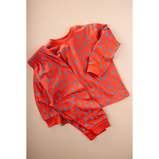 طقم بيجامة أطفال بناتي منقوش - قرميدي حيوي (2-8 سنوات) Kids' Patterned Pajama Set - Vibrant Terracotta (Ages 2-8)