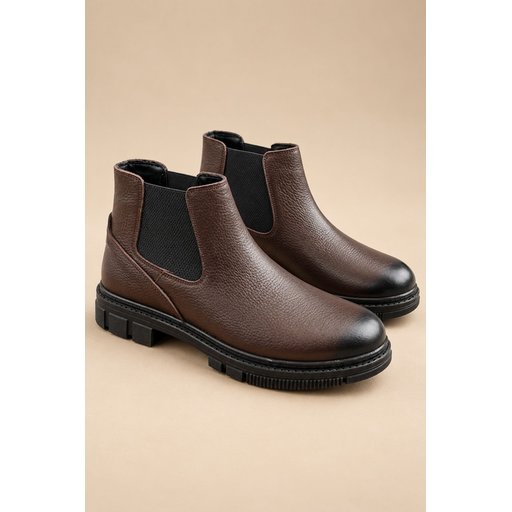 Muggo THOR حذاء تشيلسي رجالي شتوي جلد طبيعي سميك النعل - بني Muggo THOR Men's Genuine Leather Thick Sole Winter Chelsea Boots - Brown