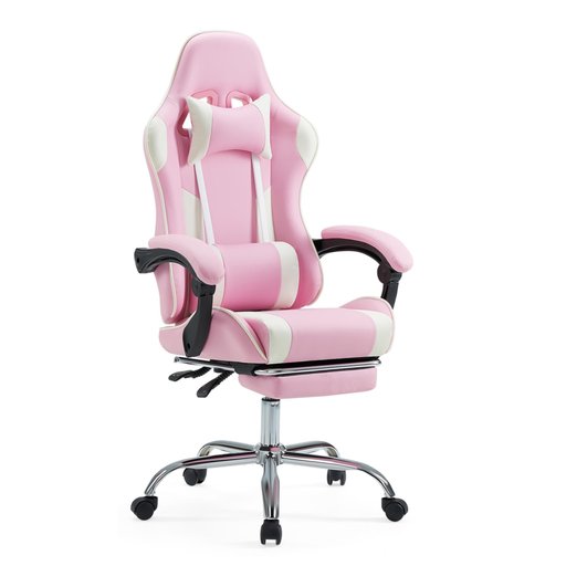 كرسي ألعاب SWEETCRISPY وردي فاخر بمسند قدم متحرك SWEETCRISPY Luxury Pink Gaming Chair with Retractable Footrest
