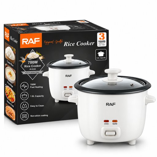 طباخة أرز راف 1.8 لتر 700 واط – أبيض R.0102 RAF Rice Cooker 1.8L 700W –  White R.0102