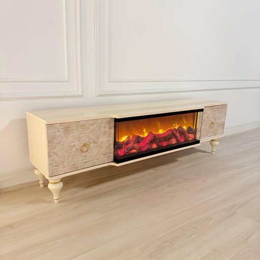 ميز شاشة تركي فاخر باللون الكريمي الرخامي Turkish Luxury Cream Marble-Effect TV Stand