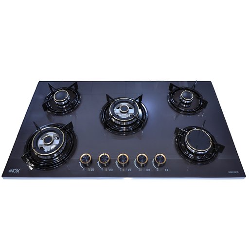طباخ منضدي اينوكس 90 سم زجاجي رمادي – 5 شعلات غاز INOX 90cm Grey Glass Gas Hob – 5 Burners