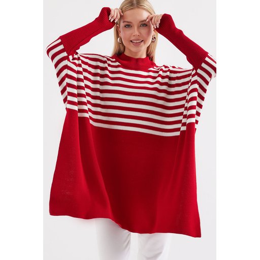 كنزة بونشو فضفاضة 15783 بأكمام مشقوقة - F.Bordo 15783 Slit-Sleeve Oversize Poncho Sweater - F.Bordo