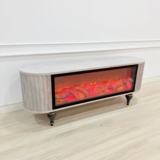 ميز شاشة تركي فاخر باللون الرمادي الرخامي Turkish Luxury Light Gray Marble-Effect TV Stand