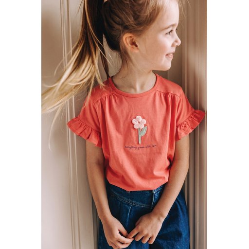 تي شيرت أطفال بتطريز - مرجاني (2-8 سنوات) Kids' Appliqué T-Shirt - Coral (2-8 Years)