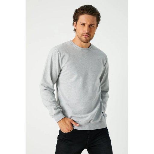 سويت شيرت رجالي رمادي بسيك بياقة دائرية من ميتاليك Mmetalic Men's Grey Basic Crew Neck Sweatshirt