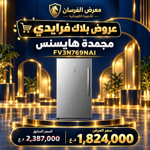 مجمدة هايسنس FV3N769NAI – عمودية بباب واحد – إينوكس Hisense FV3N769NAI Upright Freezer - Inox