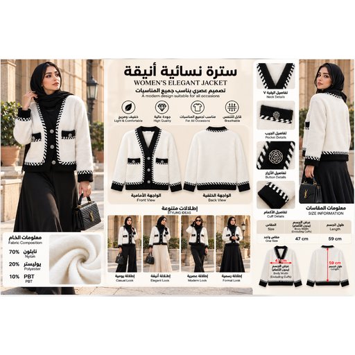معطف نسائي بياقة V Women's V-Neck Coat 914130