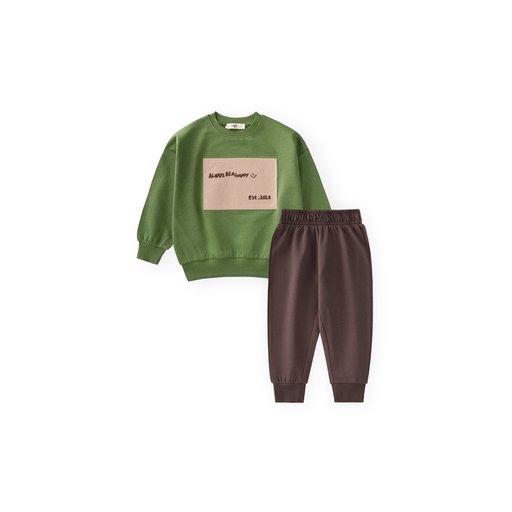 طقم سويت شيرت موسمي للأطفال بتطريز، 1-7 سنوات، أخضر زيتي Appliquéd Seasonal Sweatshirt Set for Kids, 1-7 Years, Olive Green