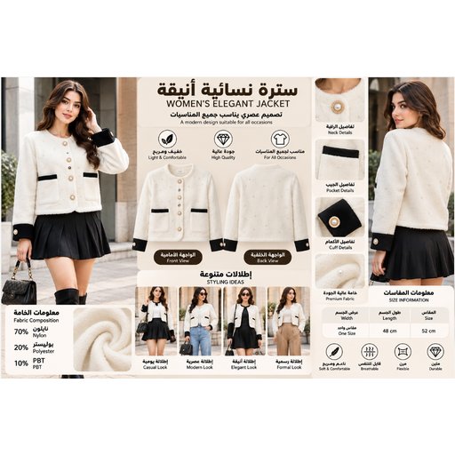 سترة نسائية بفتحة رقبة مستقيمة 914129 Women's Straight-Neck Jacket 914129