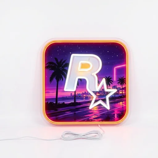 إضاءة حائطية LED بتصميم شعار روكستار ألعاب - ديكور غرف الألعاب Rockstar Games Logo LED Wall Light (Gamer Room Decor)