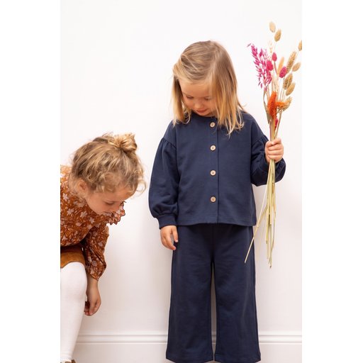 طقم أطفال موسمي خفيف بياقة بالون كارديجان - كحلي (2-8 سنوات) Kids' Balloon Sleeve Cardigan Thin Seasonal Set - Navy (2-8 Years)