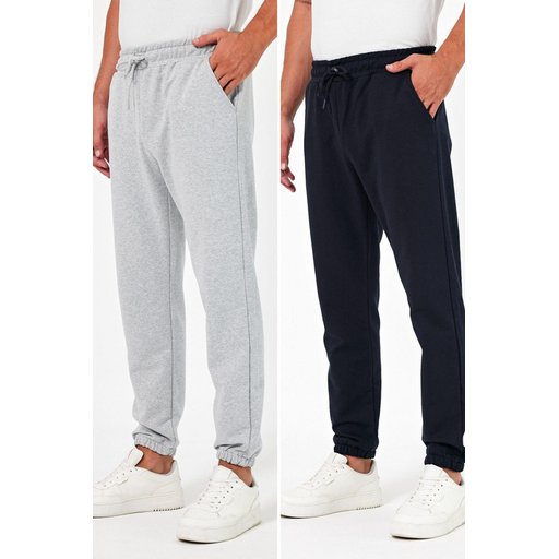 بنطلون رياضي رجالي سميك عبوة من 2 - أسود/رمادي فحمي ورمادي/كحلي Men's Thick Jogger Sweatpants 2-Pack - Black/Anthracite & Grey/Navy