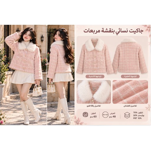 معطف نسائي بقبعة وياقة من الفرو Women's Fur-Collar Hooded Coat 914132