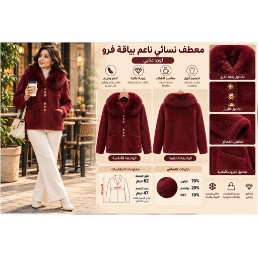 معطف نسائي مبطن بقبعة وياقة من الفرو Women's Fur-Trimmed Hooded Padded Coat 914138