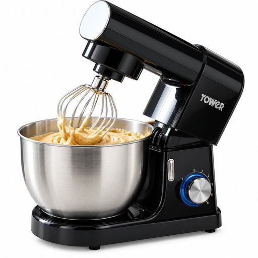 عجانة كهربائية تاور مع وعاء ستانلس ستيل 8.5 لتر– أسود Tower Electric Stand Mixer with Stainless Steel Bowl – Black