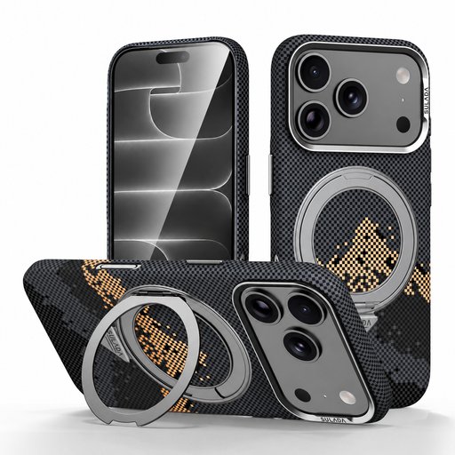 كفر آيفون 18 برو ماكس كيفلار من سيلادا مع ماك سيف ومسند دوّار iPhone 18 Pro Max SULADA Kevlar MagSafe 360° Rotating Case
