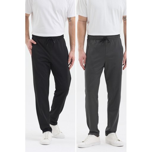 Men's Black-Anthracite Zipper Pocket Scuba Fabric Straight Leg Comfortable Cotton Jogger 2-Pack Tracksuit Bottoms