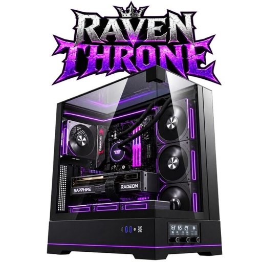 تجميعة ألعاب رافن ثرون | معالج رايزن 7 9700X، كارت شاشة RX 9070 XT 16GB، رام 32GB DDR5، تخزين 1TB، تبريد مائي 240 Raven Throne Gaming PC | AMD Ryzen 7 9700X, Sapphire Pulse RX 9070 XT 16GB, 32GB DDR5, 1TB NVMe, B850 WiFi, 240mm AIO