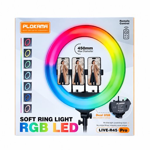 حلقة إضاءة بلوكاما R56 برو بتقنية LED وRGB بقطر 56 سم Plokama LIVE-R56 Pro RGB & LED Soft Ring Light (560mm)