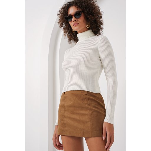 15896 Turtleneck Knit Sweater - White