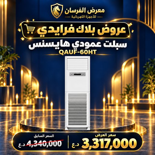 سبلت عمودي هايسنس QAUF-60HT – 5 طن – حار وبارد – أبيض Hisense QAUF-60HT Floor Standing Split Air Conditioner - 5 Ton - White