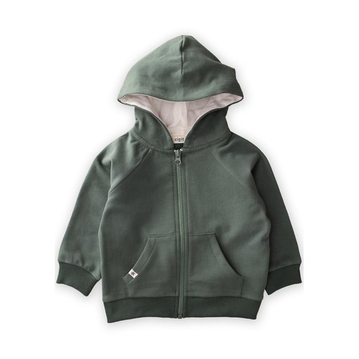 جاكيت بغطاء رأس بسحاب للأطفال 1-14 سنة - كاكي Hooded Zipper Cardigan for Kids 1-14 Years - Khaki Green