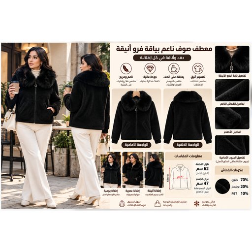 معطف نسائي مبطن بقبعة وياقة من الفرو Women's Fur-Trimmed Hooded Padded Coat 914138