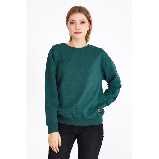 سويت شيرت نسائي بيسك بياقة دائرية - أخضر بترولي Women's Basic Crew Neck Sweatshirt - Petrol Green