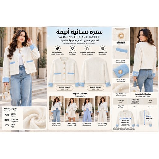 سترة نسائية بفتحة رقبة مستقيمة 914129 Women's Straight-Neck Jacket 914129