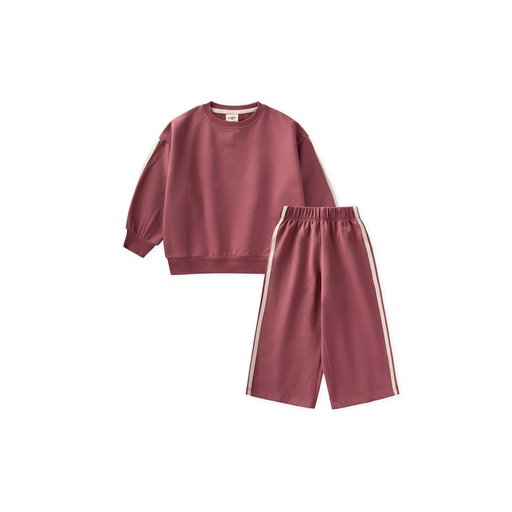طقم سويت شيرت للأطفال بتفاصيل شريطية - 2-10 سنوات - وردي عتيق Kids' Striped Detail Sweatshirt Set - 2-10 Years - Antique Pink