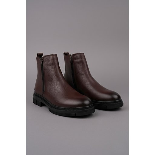 حذاء Muggo CHELSEY رجالي شتوي جلد طبيعي بسحاب مزدوج - بني Muggo CHELSEY Men's Genuine Leather Double Zipper Winter Boots - Brown