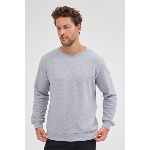 سويتشيرت رجالي رمادي بياقة دائرية وقصة عادية من القطن Men's Grey Standard Fit Cotton Basic Crew Neck Sweatshirt