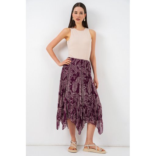 تنورة نسائية شيفون تُل غير متماثلة 8061 - لون بنفسجي Women's Asymmetrical Tulle Chiffon Skirt 8061 - Plum