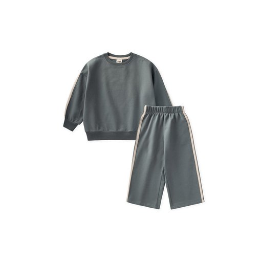 طقم سويت شيرت للأطفال بتفاصيل شريطية - أخضر فاتح (2-10 سنوات) Kids' Striped Detail Sweatshirt Set - Light Green (2-10 Years)