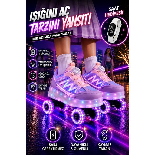 حذاء رياضي MUGGO SKATE للأطفال بعجلات وإضاءة - ليلكي MUGGO SKATE Kids' Light-Up Roller Sneaker Shoes - Lilac
