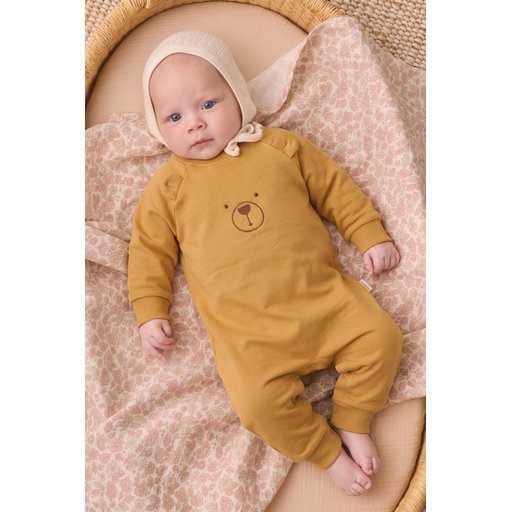 تولوم أطفال مطرز بالدب للأعمار 0-3 سنوات - خردلي Bear Embroidered Baby Romper 0-3 Years - Mustard Yellow