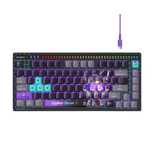 لوحة مفاتيح الألعاب الميكانيكية الضوئية A4Tech Bloody AT75 إصدار Cypher Ghost بإضاءة RGB A4Tech Bloody AT75 Mechanical Gaming Keyboard (Cypher Ghost Edition)