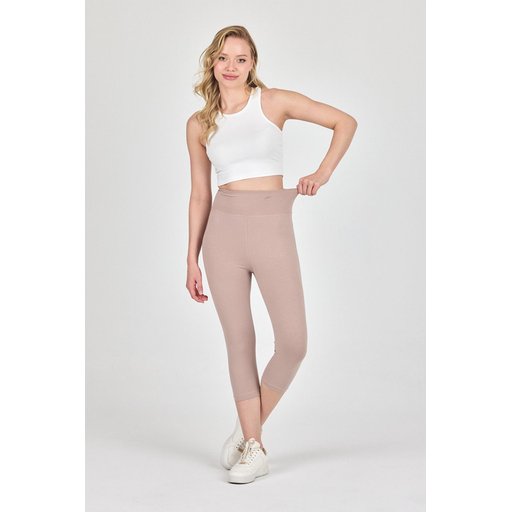 ليقنز كابري نسائي بيج بخصر عالٍ وشد للجسم Women's Beige High-Waist Shaping Capri Leggings