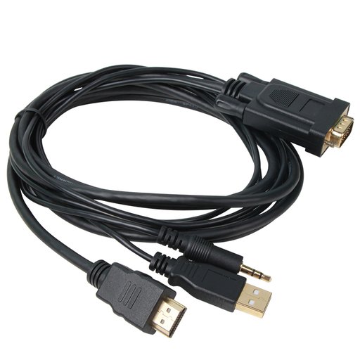 كيبل تحويل VCOM من HDMI ذكر إلى VGA ذكر مع منفذ صوت، بطول 1.8 متر VCOM HDMI Male to VGA Male Cable with Audio 1.8M