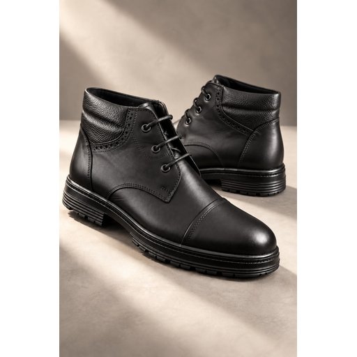 حذاء MUGGO ORVEN رجالي كلاسيك كاجوال برباط من الجلد الطبيعي - أسود MUGGO ORVEN Men's Genuine Leather Lace-Up Classic Casual Boots - Black