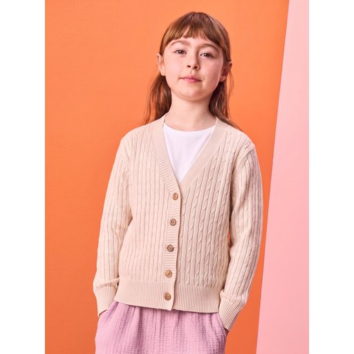 جاكيت تريكو للأطفال بتصميم ضفيرة، 2-8 سنوات، لون حجري Kids' Braided Knit Cardigan, 2-8 Years, Stone Color