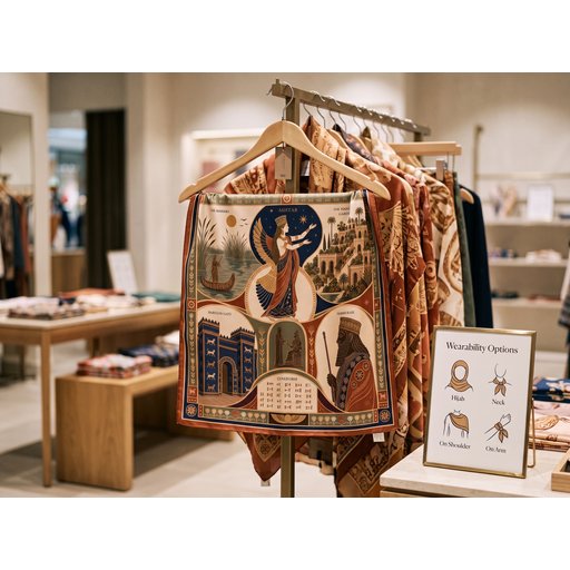 سكارف حريري بتصميم التراث الرافدي والحضارات القديمة mesopotamia Scarf