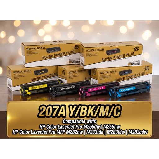 كاترج خرطوشة حبرملون ليزري سوبر بور Super Power HP 207A (W2210A / W2211A / W2212A / W2213A) الملونة والأسود – متوافقة مع طا Set Cartridges Super Power PLUS for HP 207A (W2210A / W2211A / W2212A / W2213A)