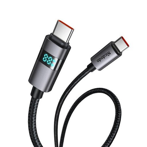 كيبل بيانات MC USB-C إلى USB-C بقدرة 100 واط مع شاشة LED أفقية، بطول 1.2 متر – أسود MC Horizontal LED Display 100W USB-C to USB-C Data Cable 1.2m black